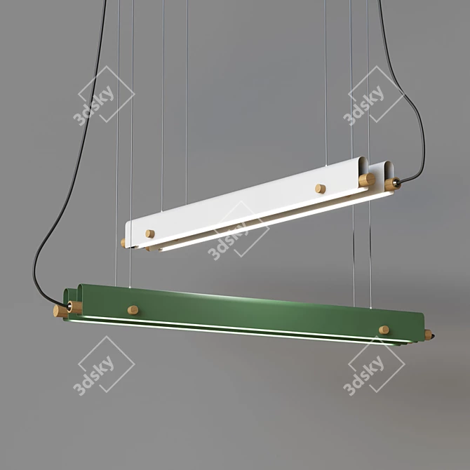 LED Pendant Light - Metal and Wood, Multiple Colors, 150cm Hanging Height 3D model image 1