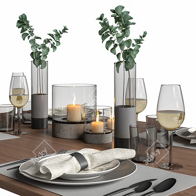 Table Setting with Eucalyptus  Stylish and Versatile Home Decor 3D model image 2