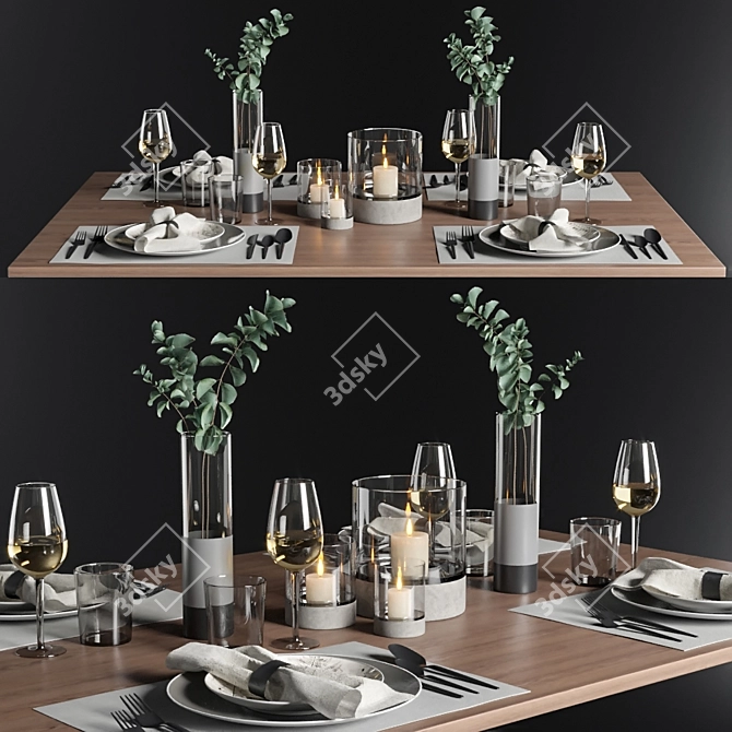 Table Setting with Eucalyptus  Stylish and Versatile Home Decor 3D model image 6