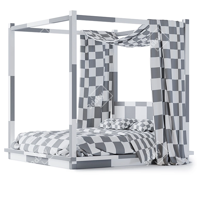 Reclaimed Russian Oak Canopy Bed 3D model image 4