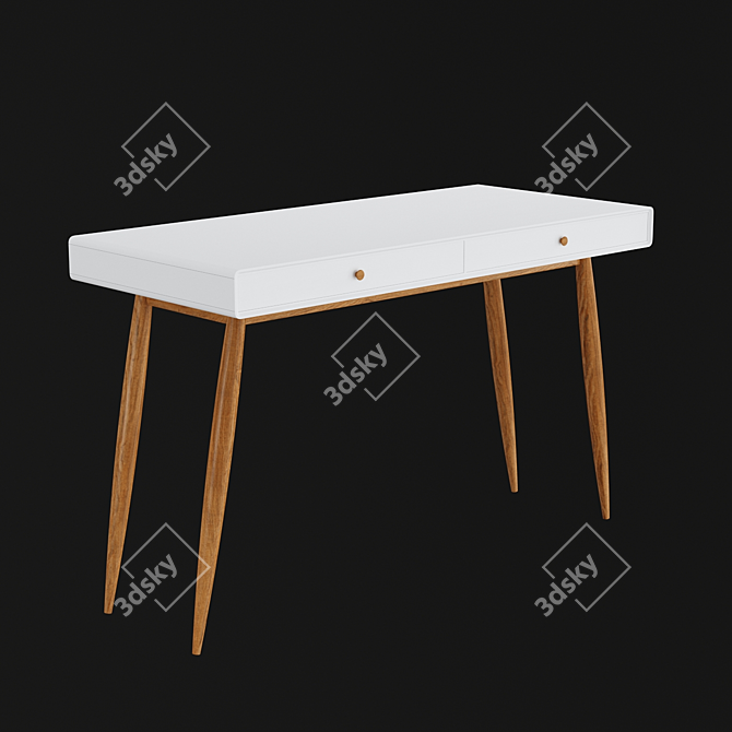 Modern Office Table with 2 Drawers (124x53x76cm) 3D model image 2