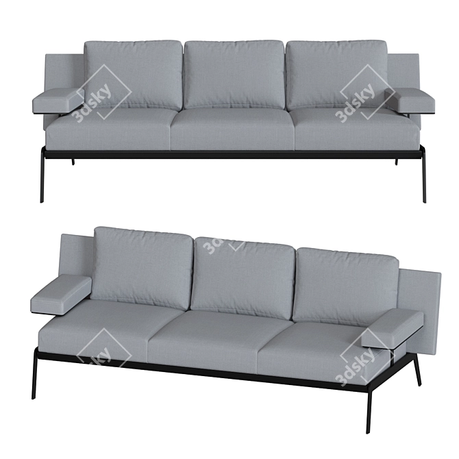 Elegant Light Gray Triple Sofa 3D model image 1