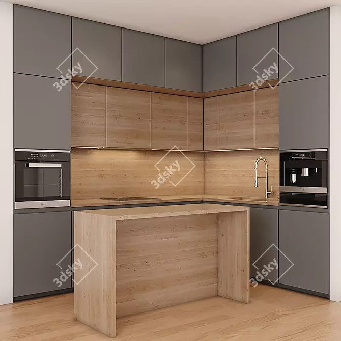 Sleek Modern Kitchen Design 3D model image 1