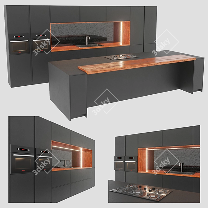 Sleek Modern Kitchen Design 3D model image 1