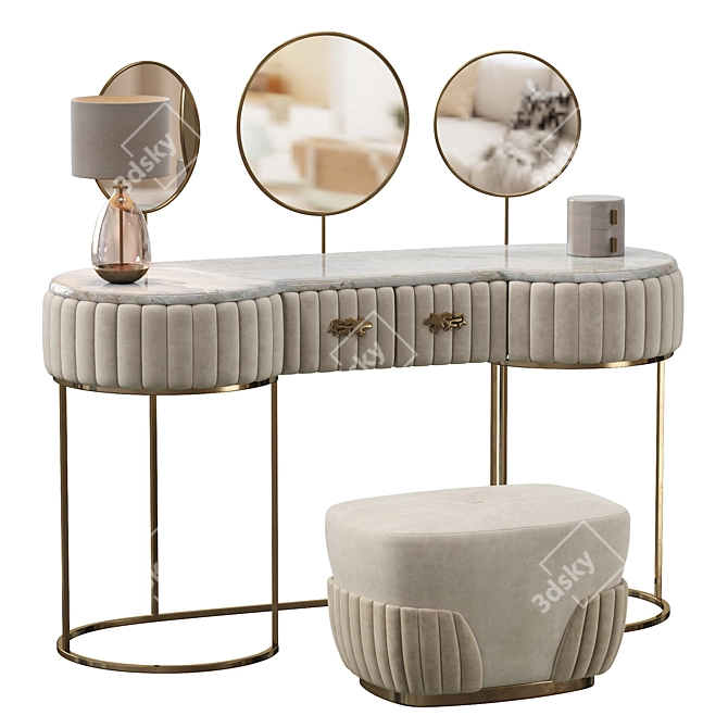 Modern Crystal Vanity Set with Pouf 3D model image 1