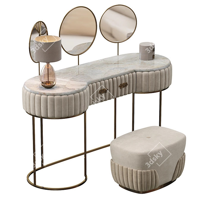 Modern Crystal Vanity Set with Pouf 3D model image 4