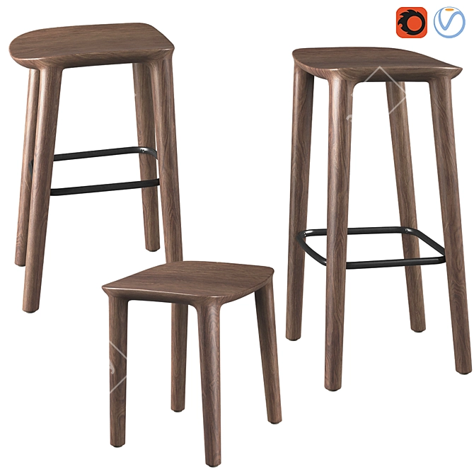 Neva Wooden Barstool: German Design Award-Winning 3D model image 1