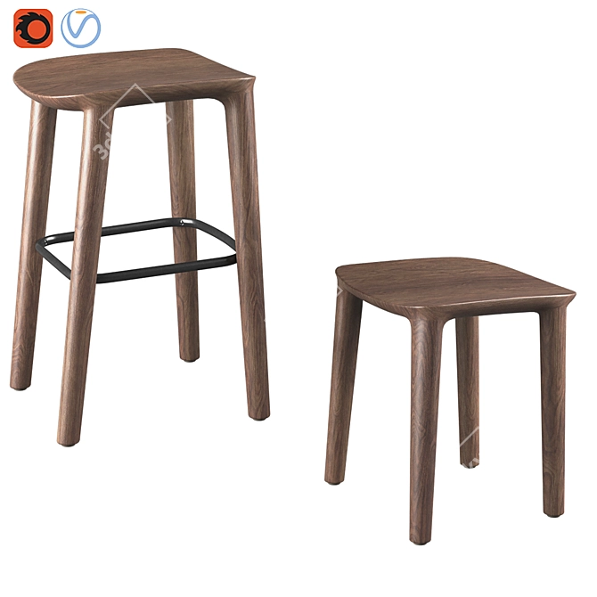 Neva Wooden Barstool: German Design Award-Winning 3D model image 4