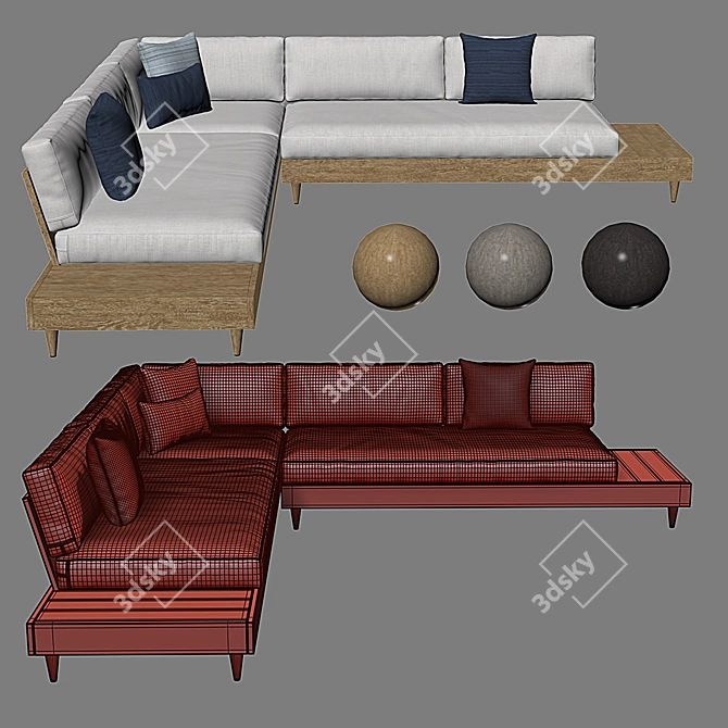 Rustic Driftwood Outdoor Sectional 3D model image 4