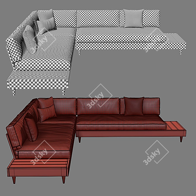 Rustic Driftwood Outdoor Sectional 3D model image 5