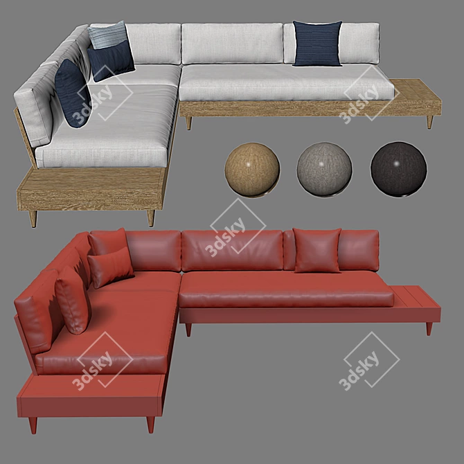 Rustic Driftwood Outdoor Sectional 3D model image 6