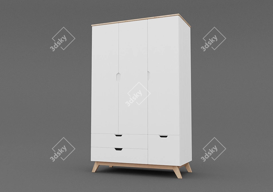 Stylish Kids' Triple Door Wardrobe 3D model image 1