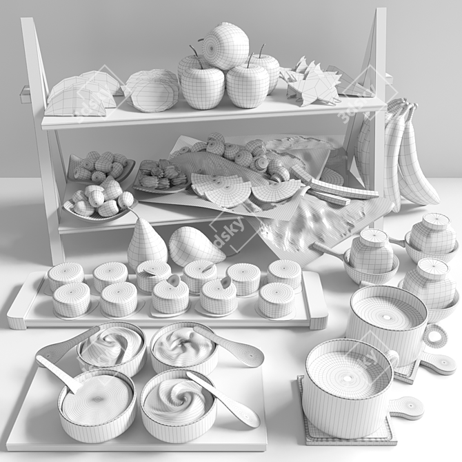 Versatile Fruit Plate Set | Cheese, Dessert, Yogurt, Sauce 3D model image 2