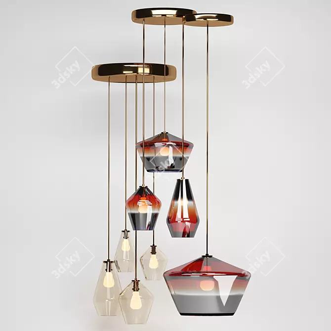 Sculptural Ombre Glass Chandelier 3D model image 4