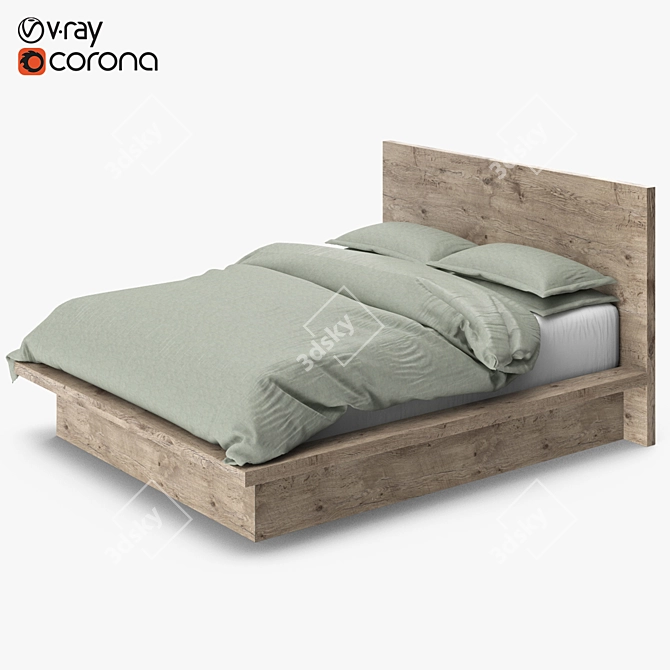 Russian Oak Platform Bed: Rustic Elegance in Your Bedroom 3D model image 1