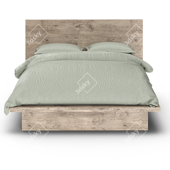 Russian Oak Platform Bed: Rustic Elegance in Your Bedroom 3D model image 2