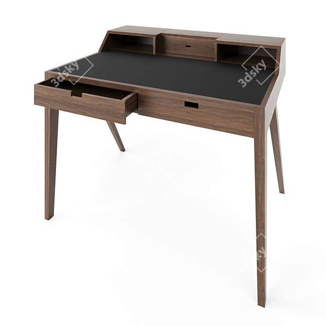 Luxurious Wooden and Leather Writing Desk 3D model image 2