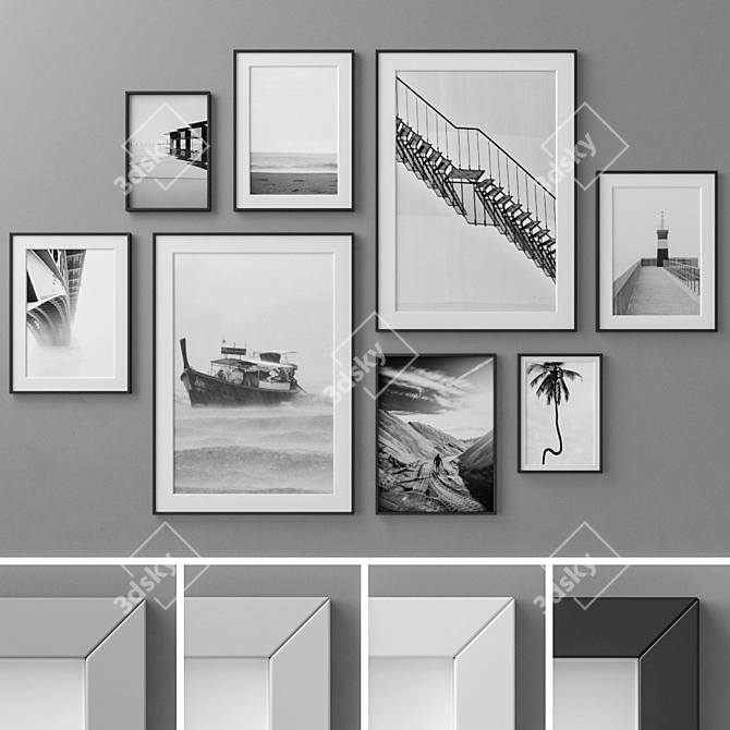 Stylish 96-Piece Photo Frame Set 3D model image 1