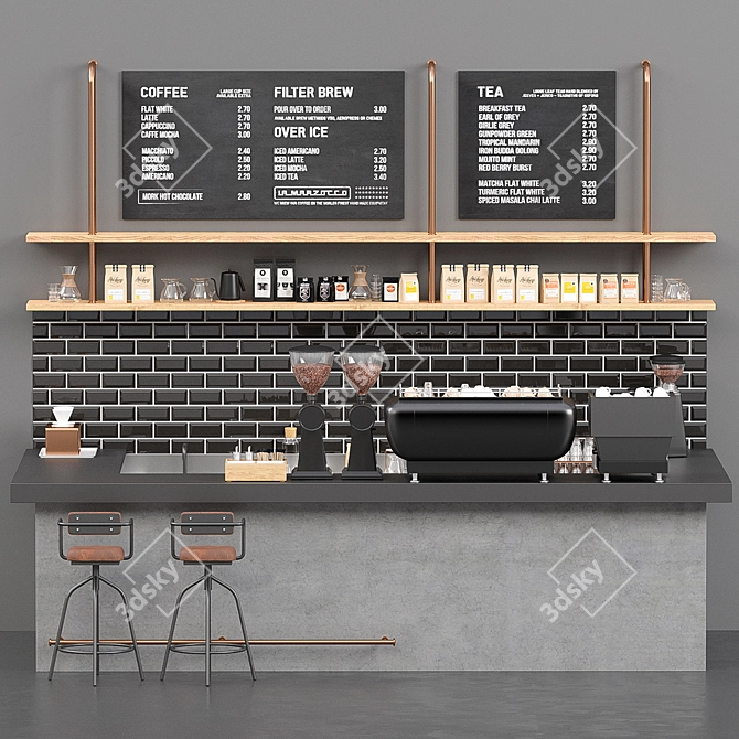 Glossy Coffeeshop Bar Counter 3D model image 1