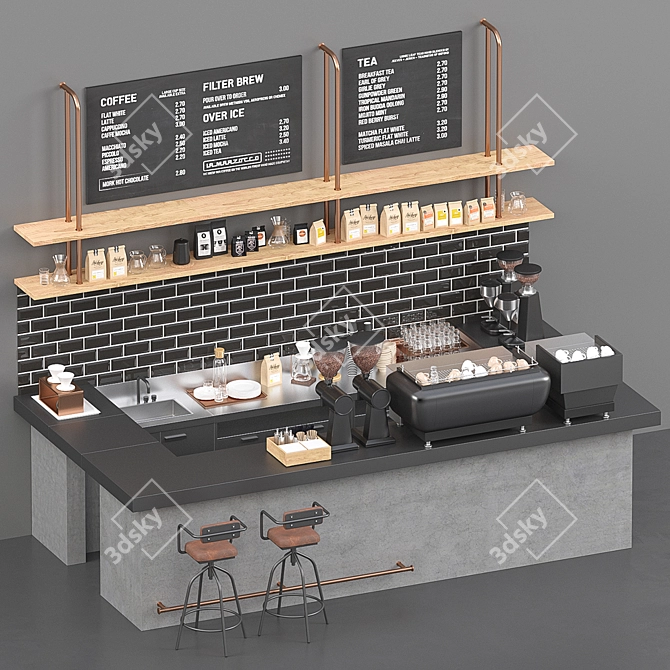 Glossy Coffeeshop Bar Counter 3D model image 2