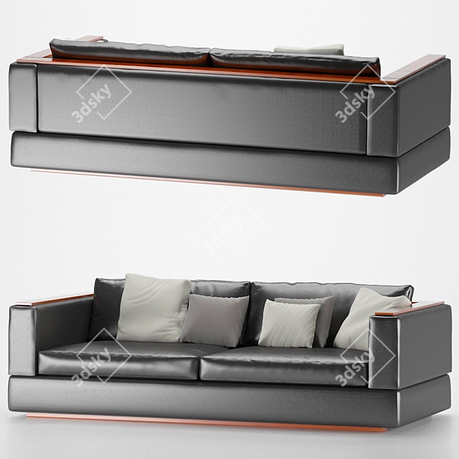 Black Leather Sofa with Cushions 3D model image 1