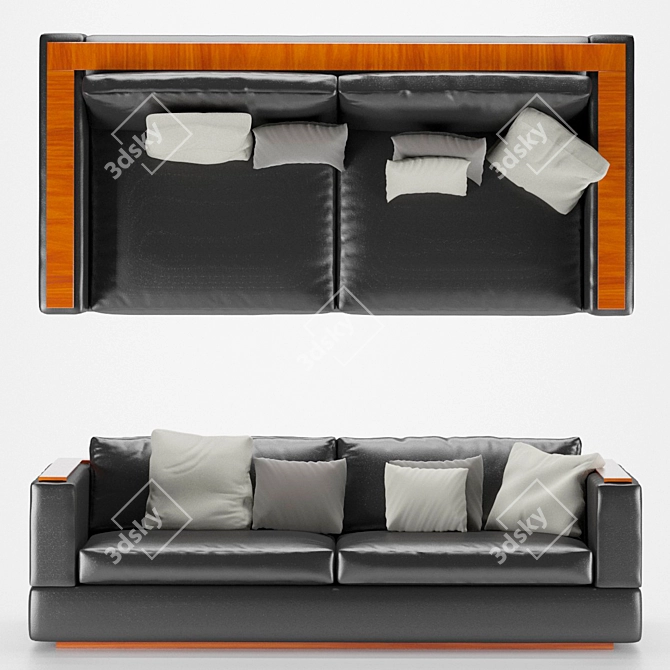 Black Leather Sofa with Cushions 3D model image 2