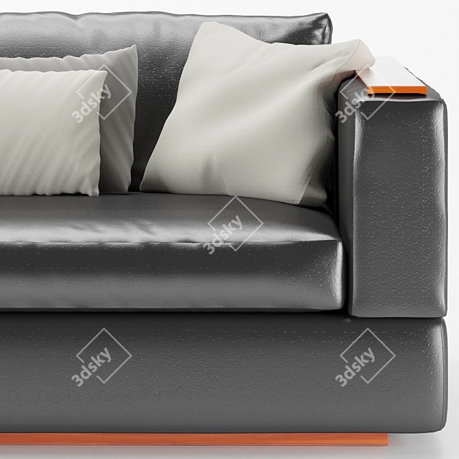 Black Leather Sofa with Cushions 3D model image 3