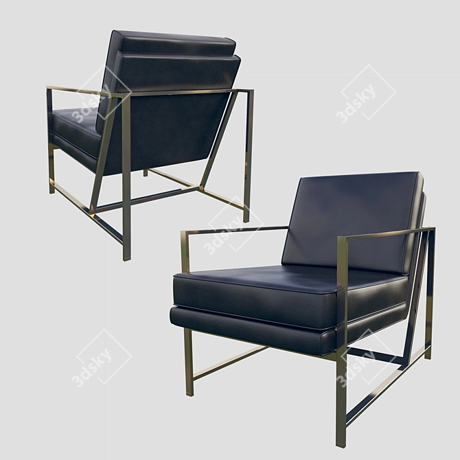 Luxury Brass & Leather Armchair 3D model image 1