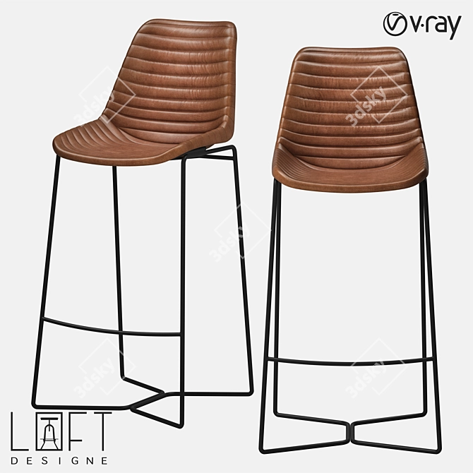 Industrial Leather Bar Stool 3D model image 1