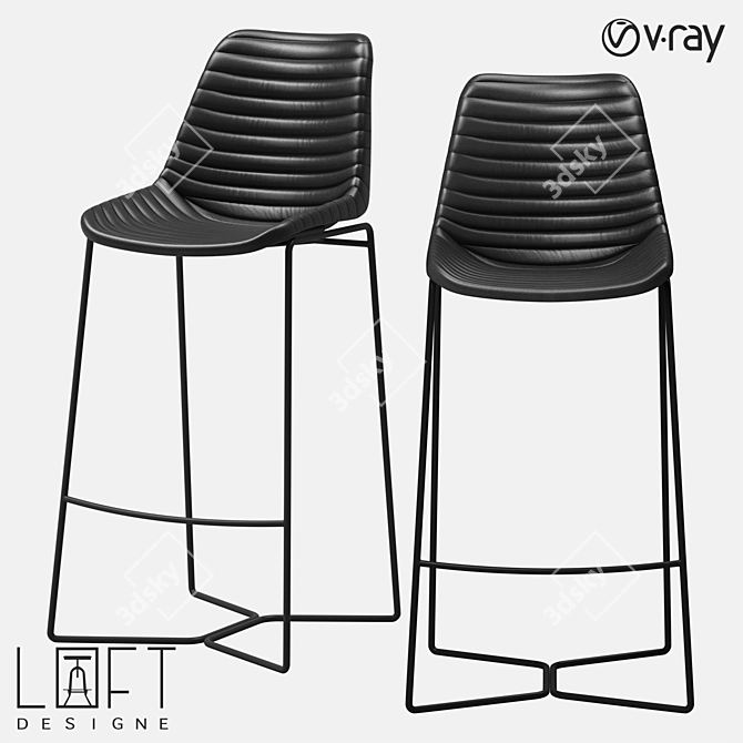 Metal and Leather Bar Stool 3D model image 1