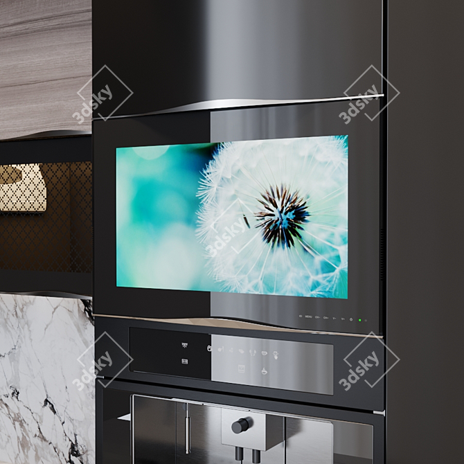 Modern Kitchen with Integrated TV, Coffee Maker, and More 3D model image 4