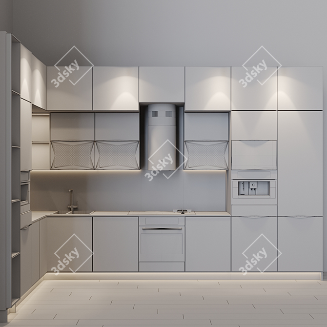 Modern Kitchen with Integrated TV, Coffee Maker, and More 3D model image 5