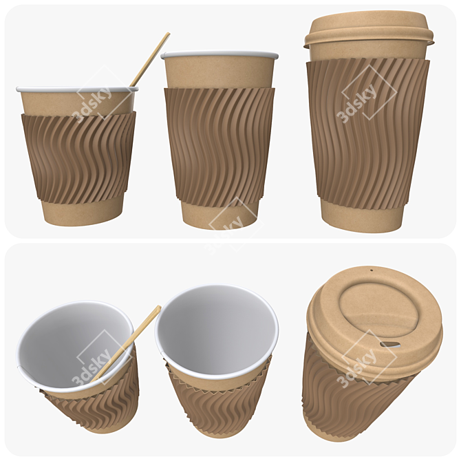 Biodegradable Coffee Cup Lid & Heat Damper 3D model image 2