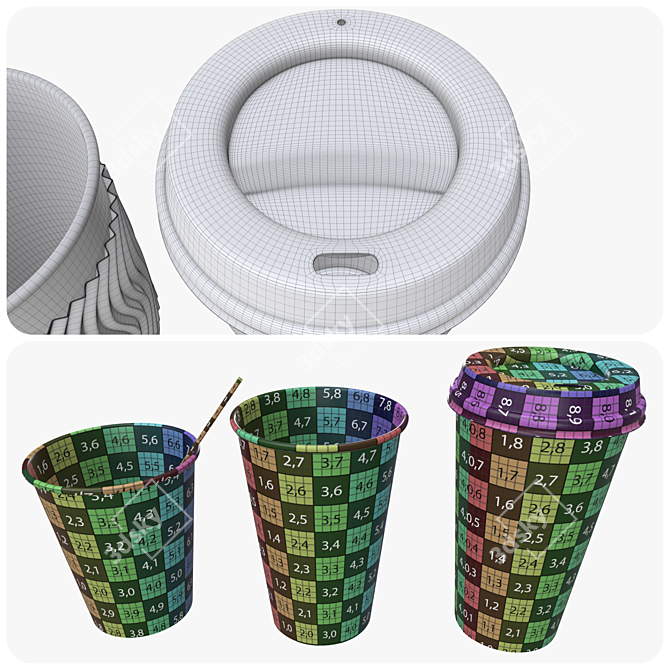 Biodegradable Coffee Cup Lid & Heat Damper 3D model image 4