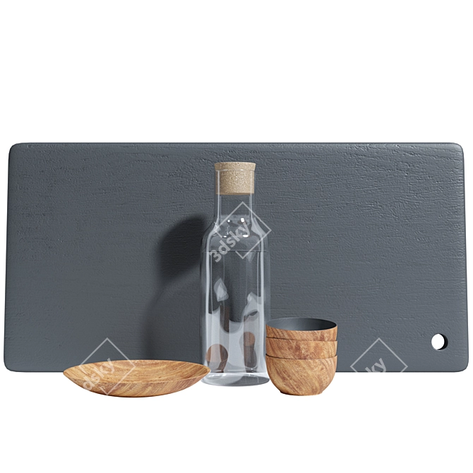 Ridge Rectangular Black Wood Serving Board 3D model image 3