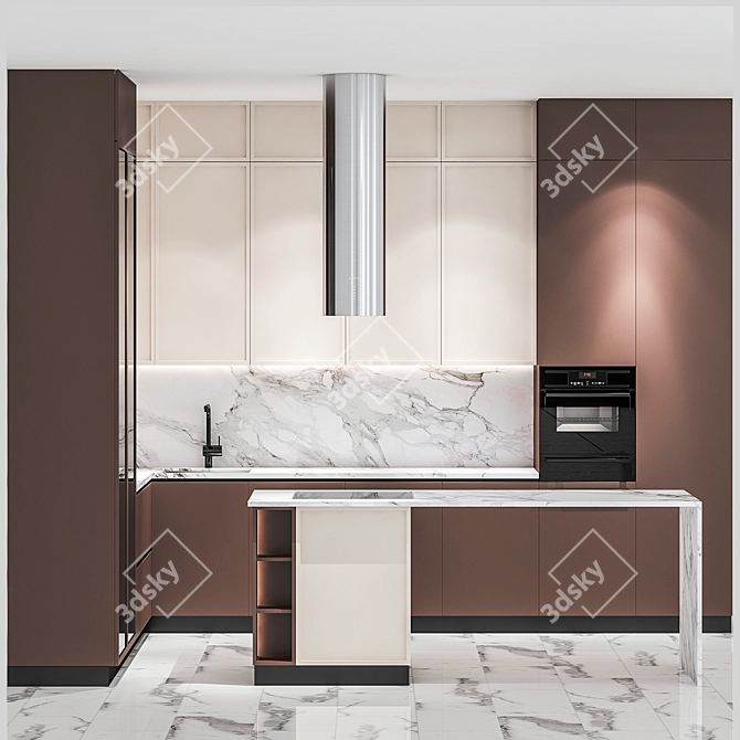 Sleek Modern Kitchen Model 3D model image 5