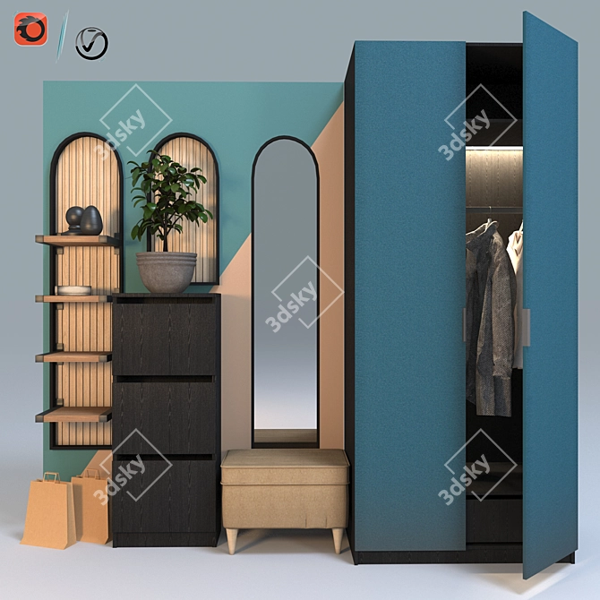 Modern IKEA Coat Rack & Wardrobe Set 3D model image 1