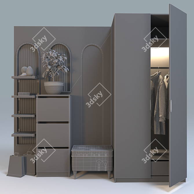 Modern IKEA Coat Rack & Wardrobe Set 3D model image 2