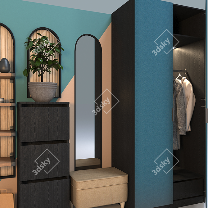 Modern IKEA Coat Rack & Wardrobe Set 3D model image 3