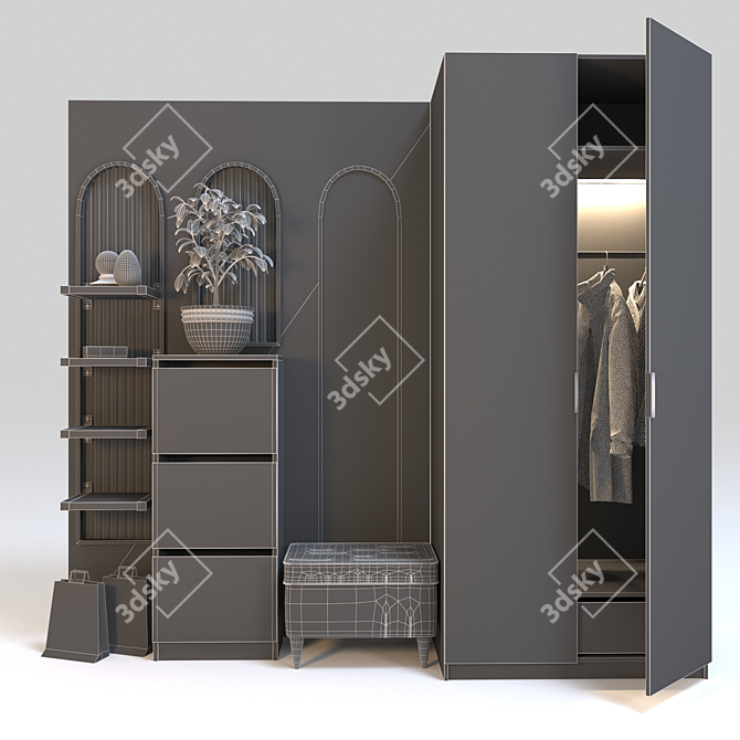 Modern IKEA Coat Rack & Wardrobe Set 3D model image 6