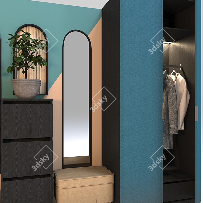 Modern IKEA Coat Rack & Wardrobe Set 3D model image 7