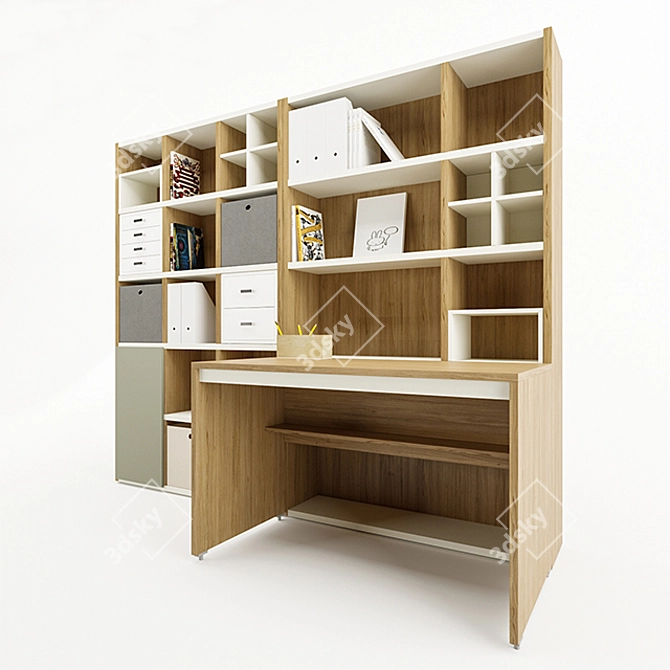 Sleek Maple Desk Bookcase 3D model image 3