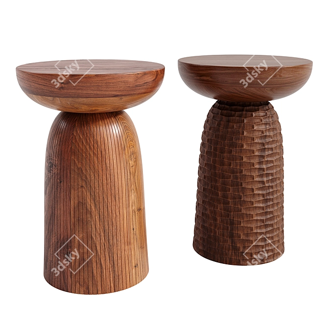 Nera Stool: Sculptural Beauty in Solid Wood 3D model image 1