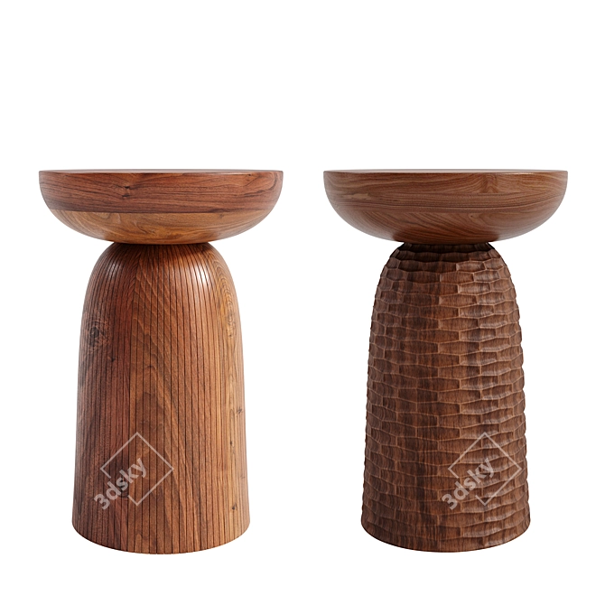 Nera Stool: Sculptural Beauty in Solid Wood 3D model image 4