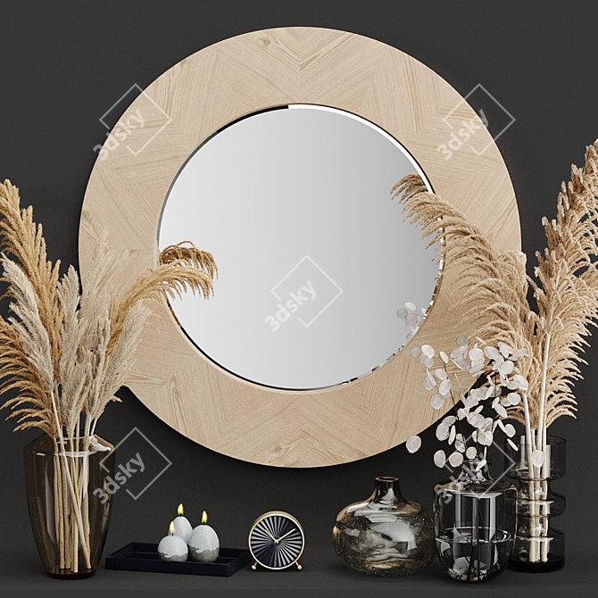 Unique Decorative Set: Mirror, Clock & Vases 3D model image 3