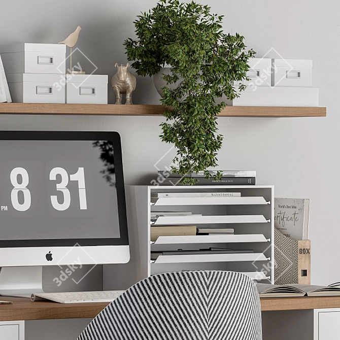 Sleek White Home Office Desk 3D model image 3