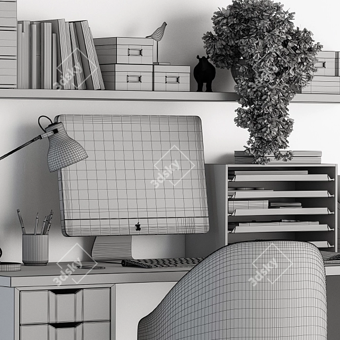 Sleek White Home Office Desk 3D model image 4