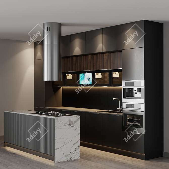 Modern Style Kitchen with TV and High-end Appliances 3D model image 2