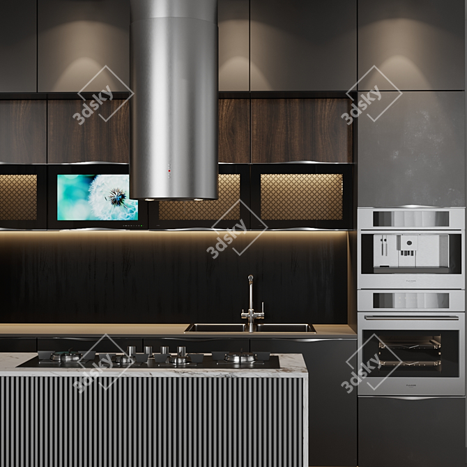 Modern Style Kitchen with TV and High-end Appliances 3D model image 3