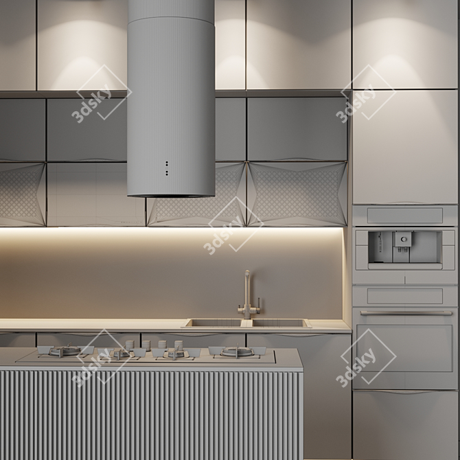 Modern Style Kitchen with TV and High-end Appliances 3D model image 5